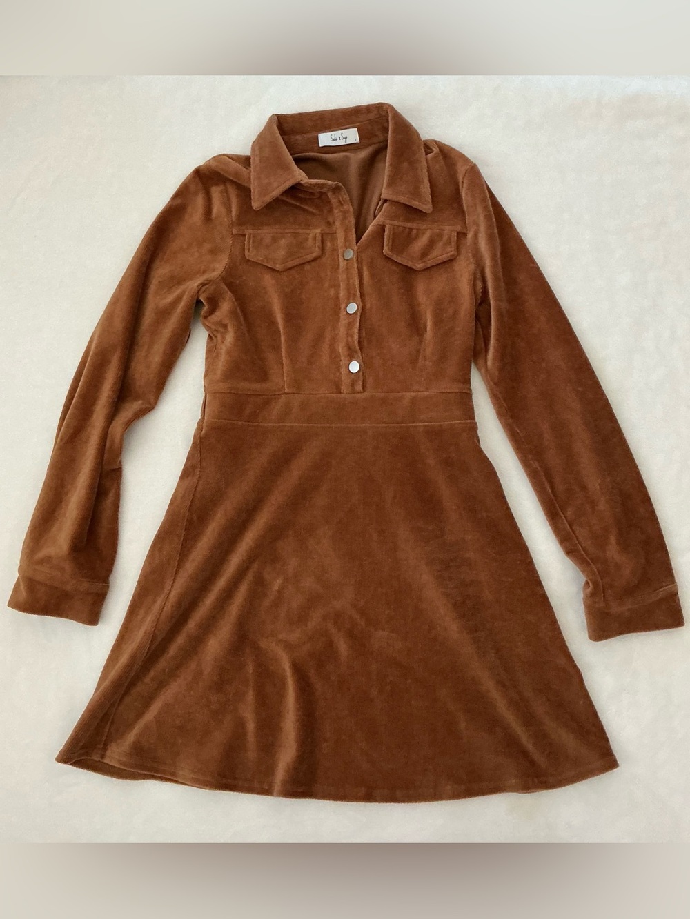 Sadie & Sage Brown Corduroy Shirt Dress Small Snap Front